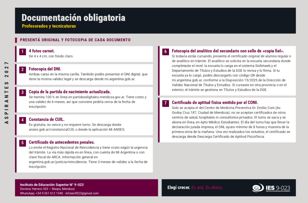 ASPIRANTES-DOCUMENTACIÓN OBLIGATORIA PARA TODAS LAS CARRERAS