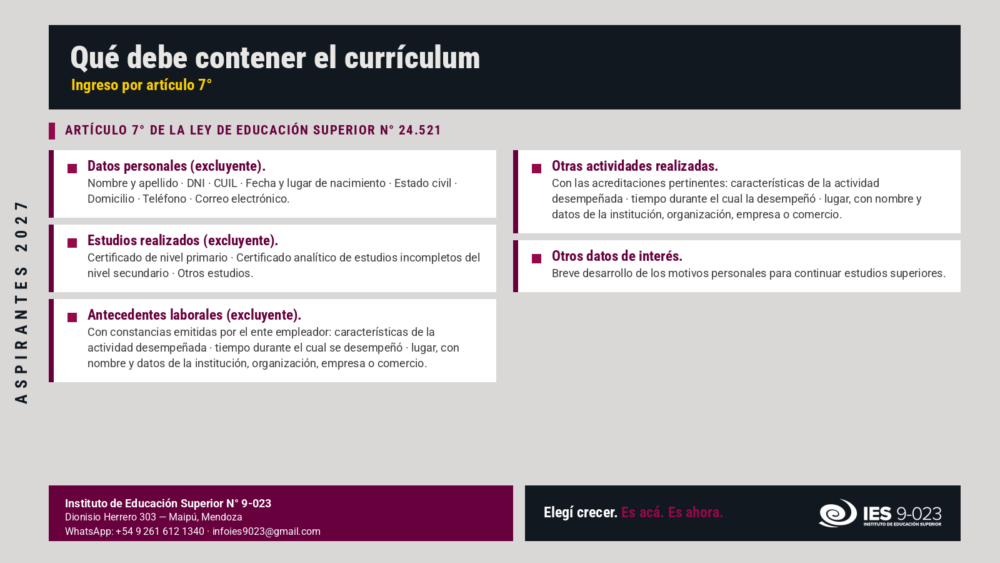 artículo 7° de la Ley de Educación Superior N° 24.521  CV
